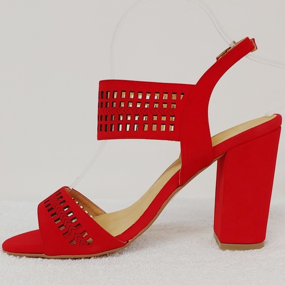 Flaming Red Cut-out Block Heels - Picture 3 of 5